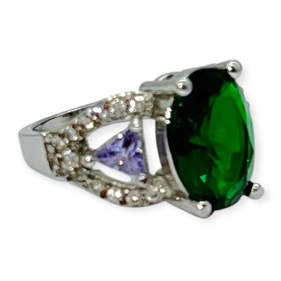 Sterling Silver Citrine Ring Tanzanite 925 Green Purple Statement Jewelry - Picture 10 of 10